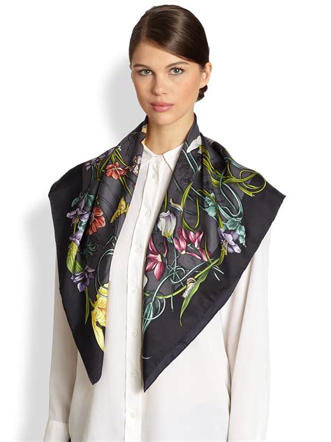 gucci silk scarfs black|silk gucci scarf women.